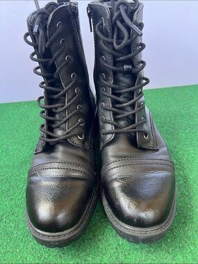 Universal Thread Black Lace-Up Combat Boots with Side Zipper